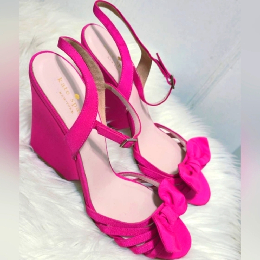 Kate Spade New York Bridal Bow Pink Wedge Sandals Size 8B - Picture 6 of 7